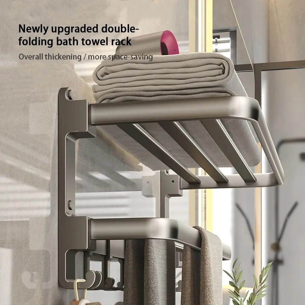 Towel Rack with Bar Holder Shelf Movable Hooks