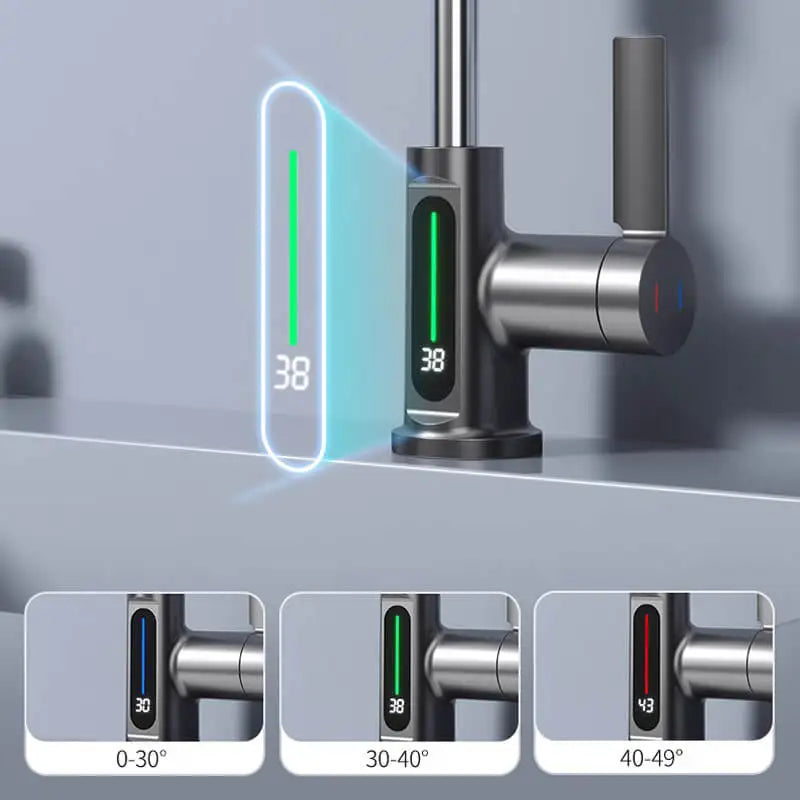 Waterfall Temperature Digital Display Basin Faucet