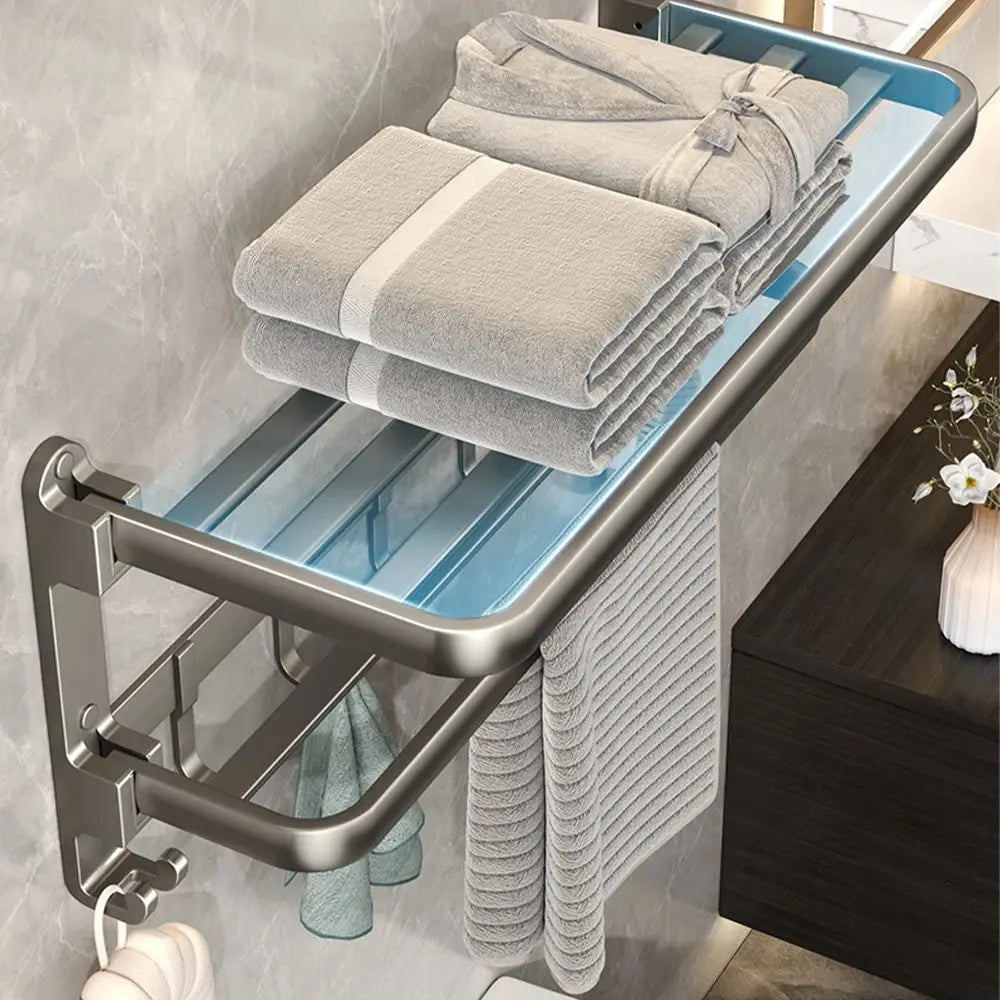 Towel Rack with Bar Holder Shelf Movable Hooks