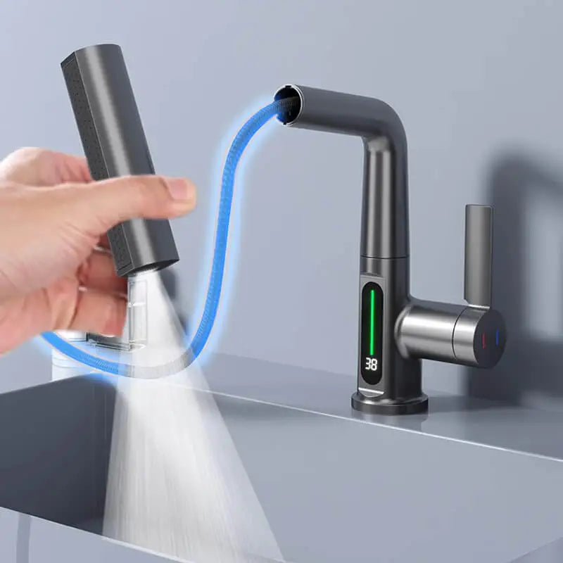Waterfall Temperature Digital Display Basin Faucet