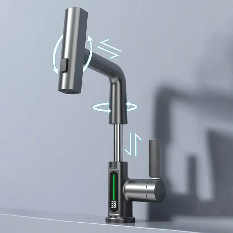 Waterfall Temperature Digital Display Basin Faucet