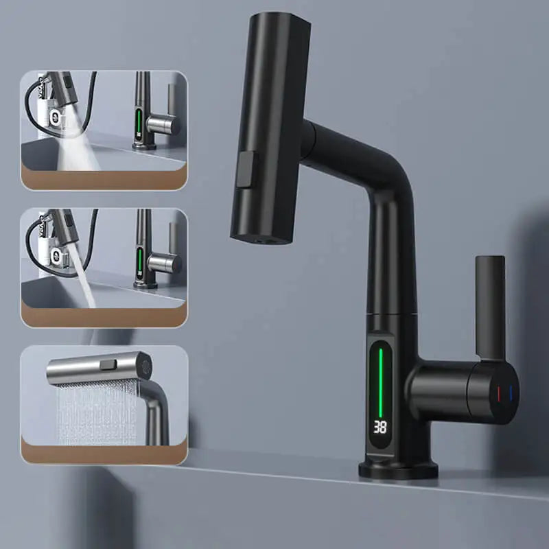 Waterfall Temperature Digital Display Basin Faucet