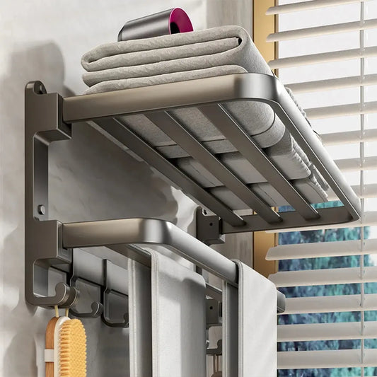 Towel Rack with Bar Holder Shelf Movable Hooks